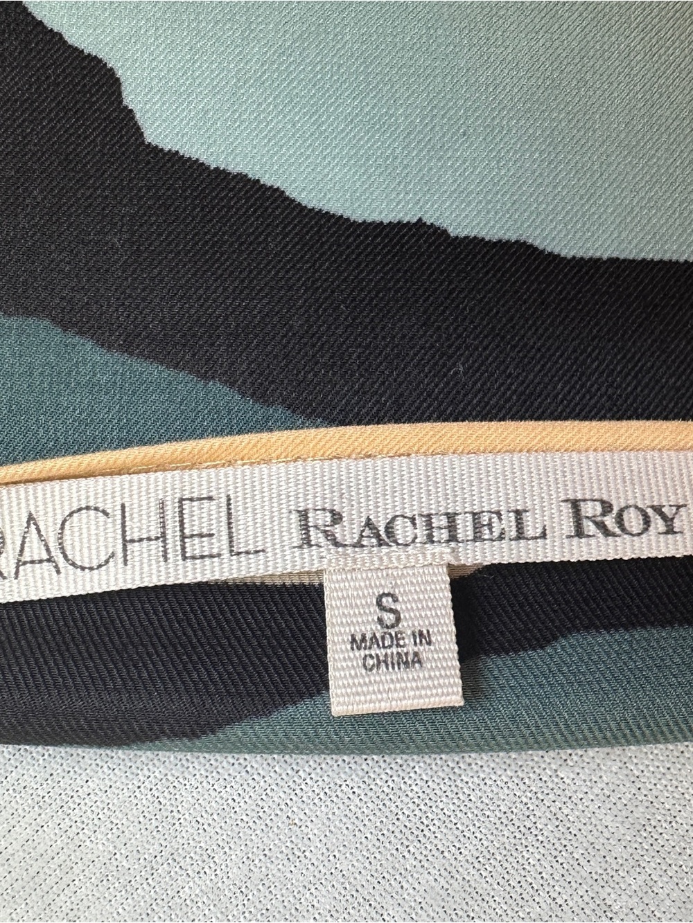 RACHEL Rachel Roy Asymmetrical Silky Dress with Teal, Mint & Beige Trim - Picture 8 of 13